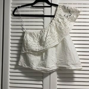 White Eyelet One-Shoulder Top
